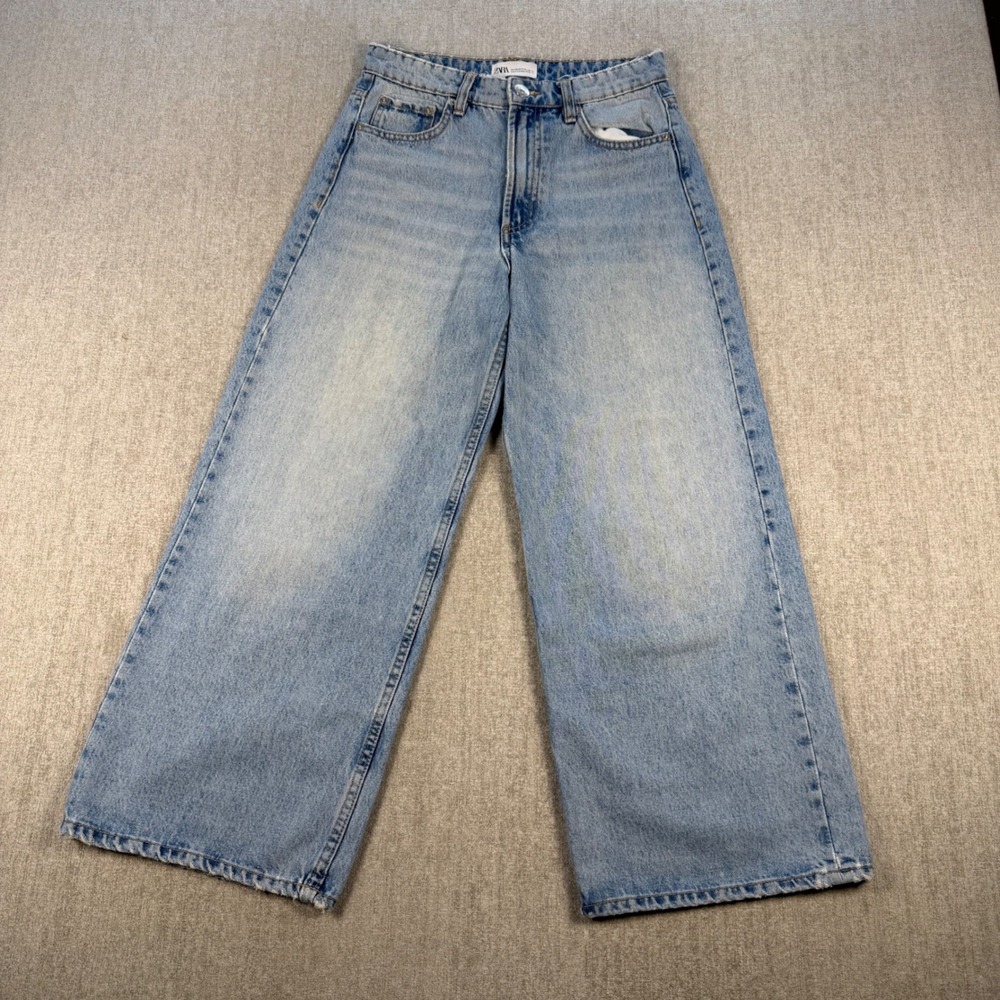 Zara Wide Leg Jeans Women Size 4 Light Blue High Rise Relaxed Denim